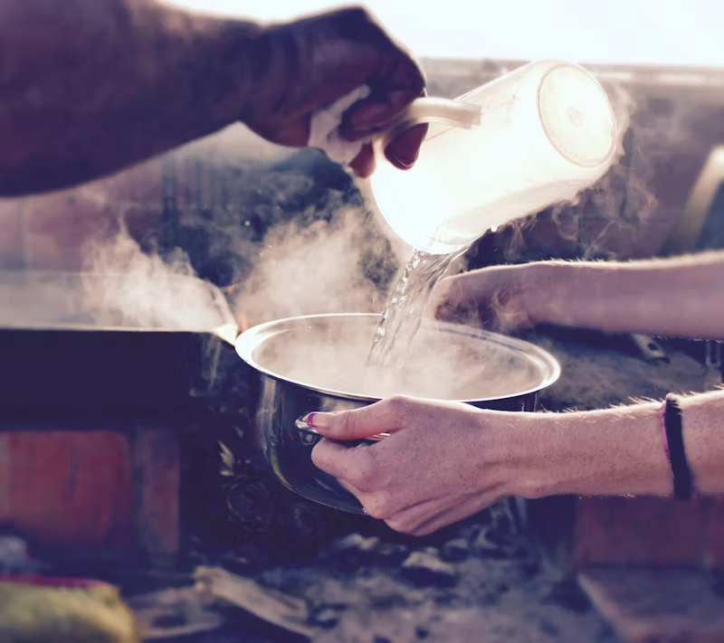 hot water poured into a pot
