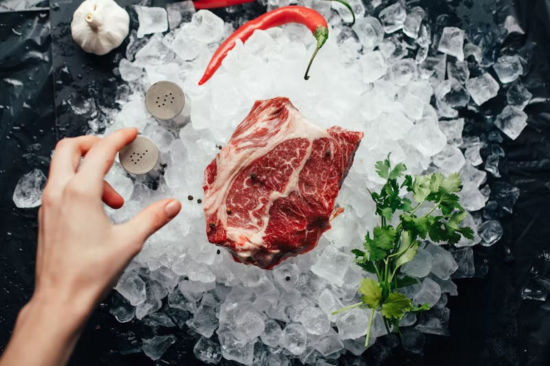 thawed meat on ice
