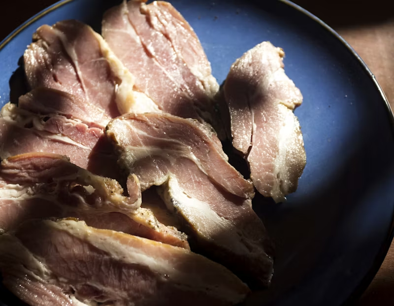 glistening meat on a plate