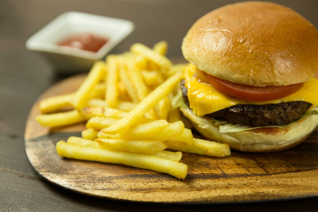 burger and fries 