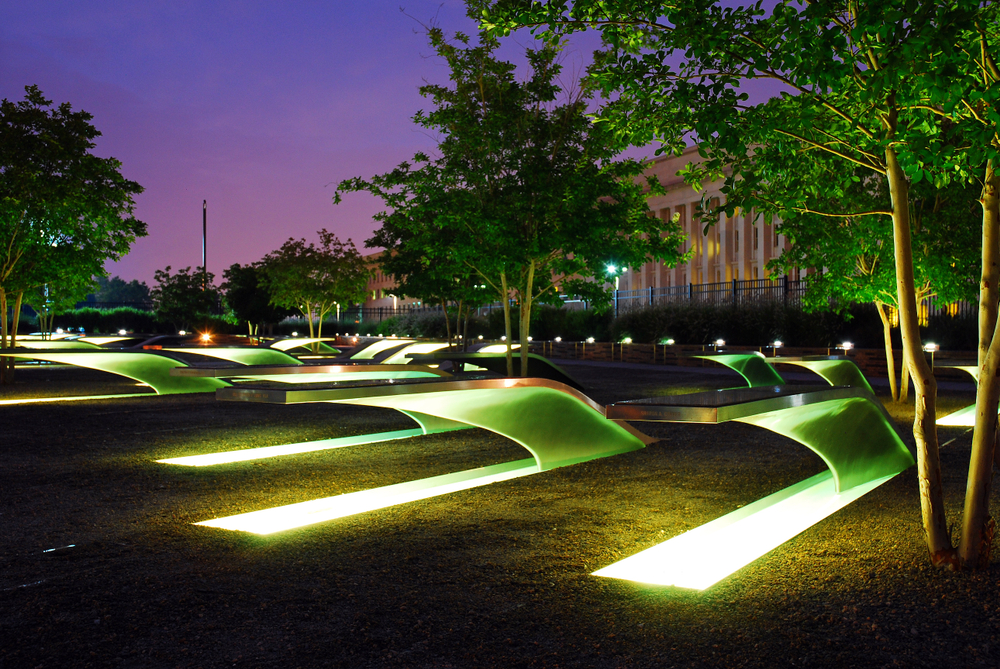 Arlington, VA, USA June 22 Lighted benches serve as a memorial, honoring those killed at the Pentagon during the September 11 terrorist attacks.
