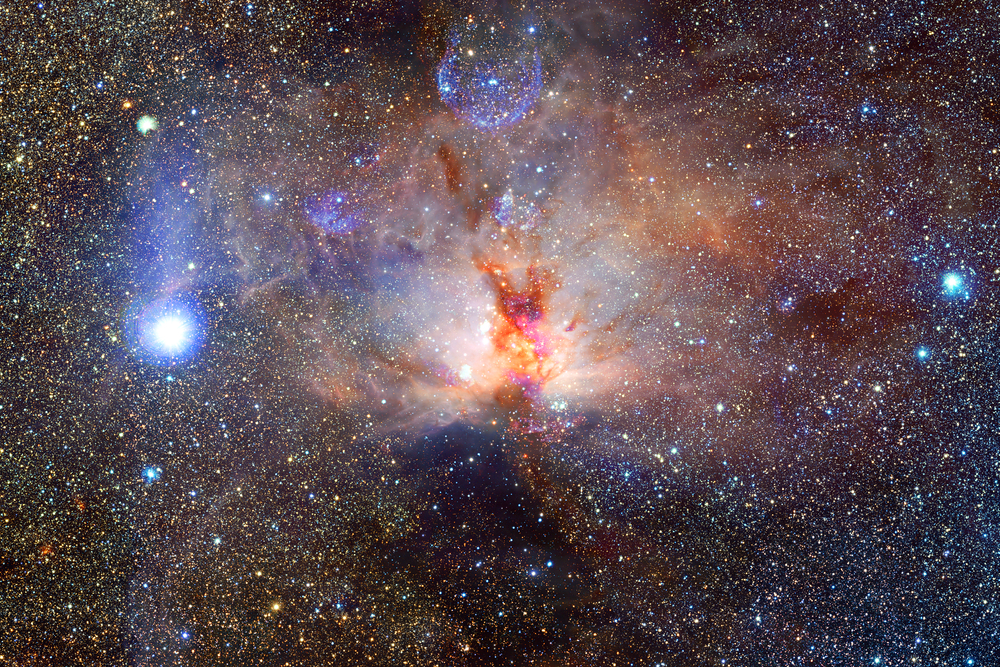 Outer space art. Starfield. Awesome nebulae. Elements of this image furnished by NASA.