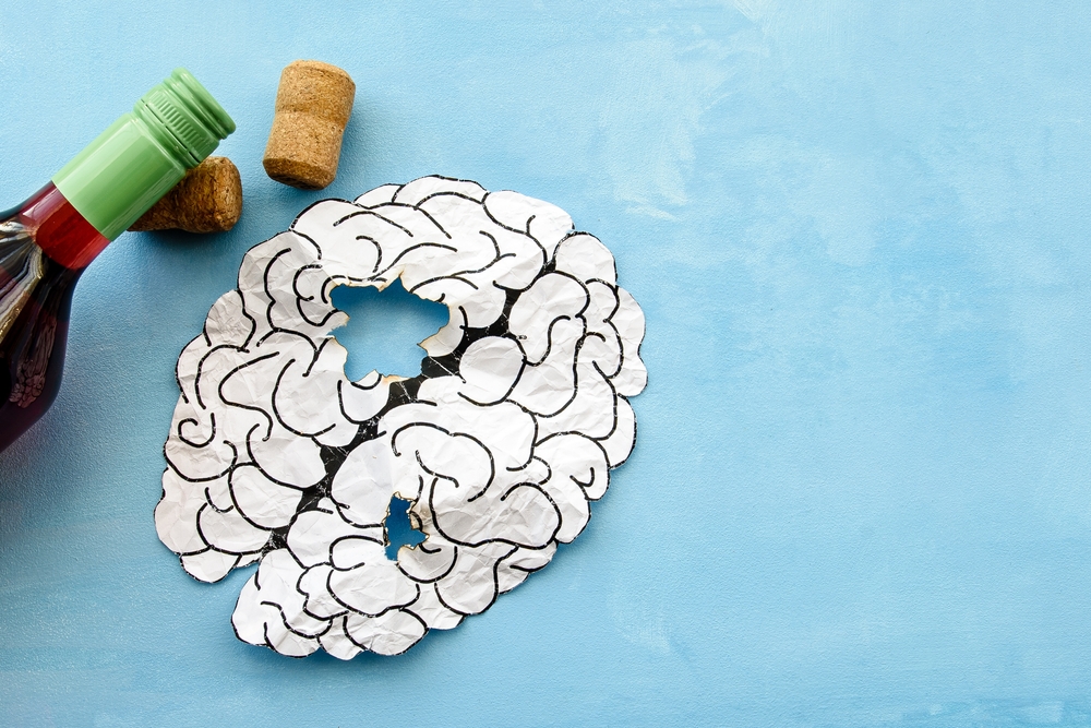 Paper brain damaged from alcohol abuse. Treatment of brain diseases and mental disorders.
