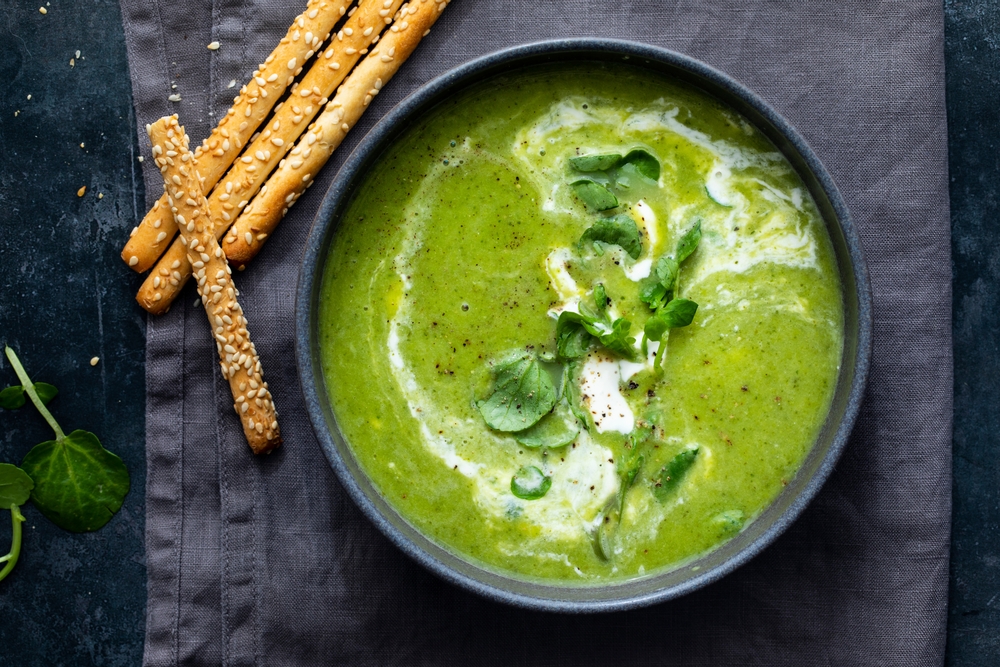 Green peas, watercress and leek soup
