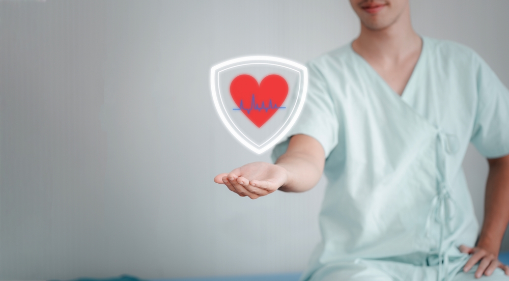 concept of care and protection Reduce the risk of heart disease or Cardiovascular Diseases, the patient takes care of the heart graphics.
