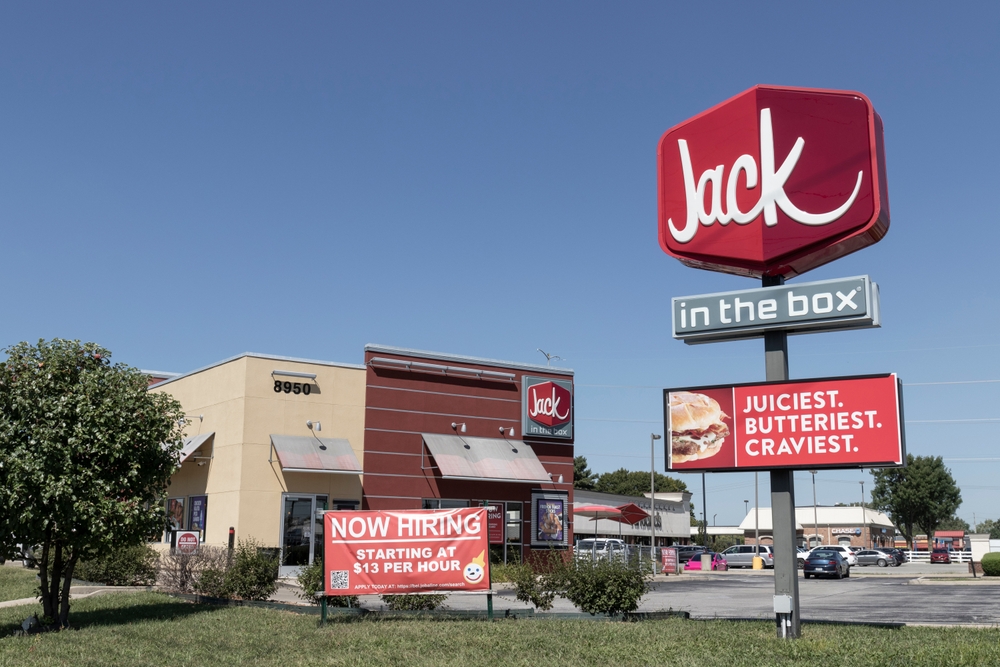 Greenwood - Circa August 2022: Jack In the Box fast food restaurant. Jack-In-The-Box is famous for its two for 99 cent tacos.
