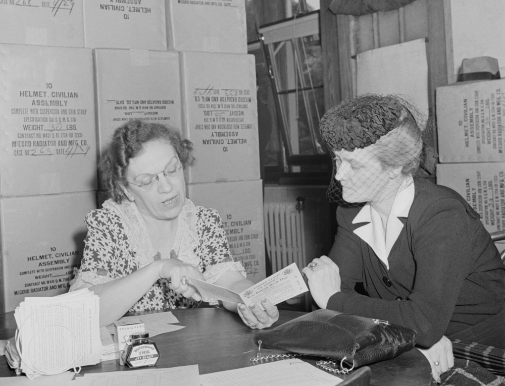 Sugar ration applicant was issued her ration card in May 1942. Washington, D.C., during World War 2, May 1942.
