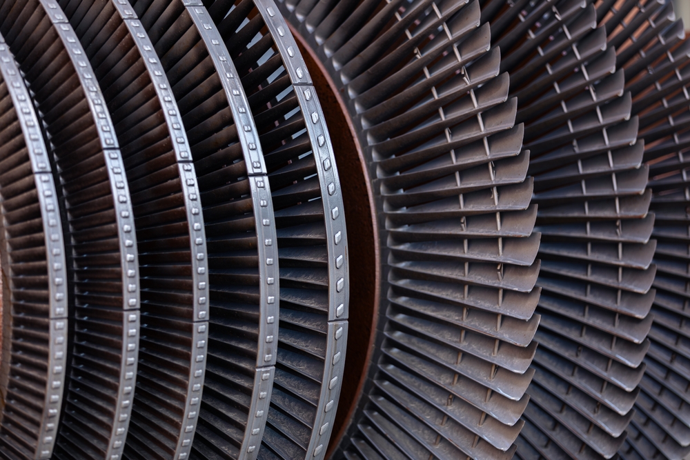 Close-up of turbine engine blades