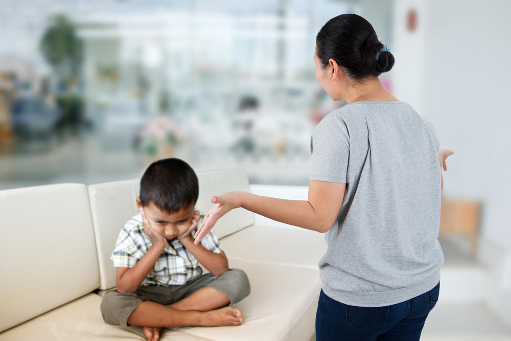 Negative emotion parent reprove at child, family problem concept.