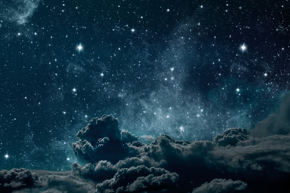 backgrounds night sky with stars and moon and clouds. wood. Elements of this image furnished by NASA