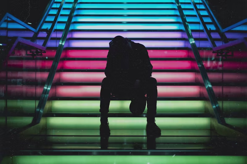 a brightly-colored stairwell