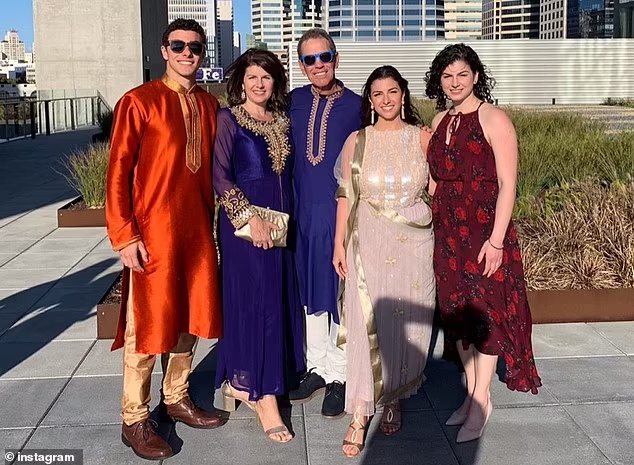 Luigi is pictured with his mom Kathleen and dad Louis (both in purple) and sister MariaSanta (in burgundy) at a San Diego wedding ceremony