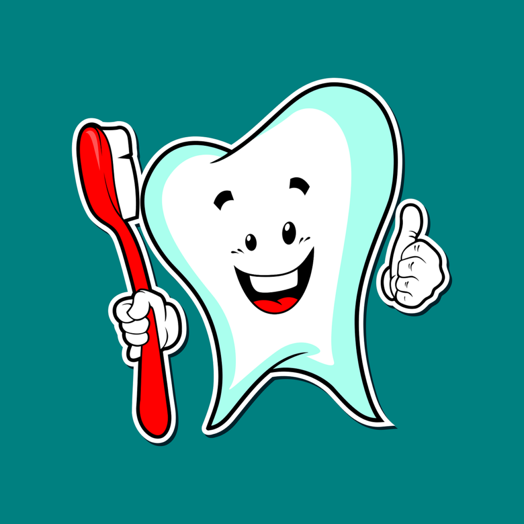 a tooth giving a thumbs up and smiling 