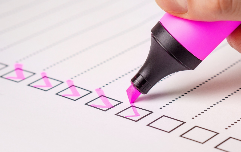 a checklist halfway completed