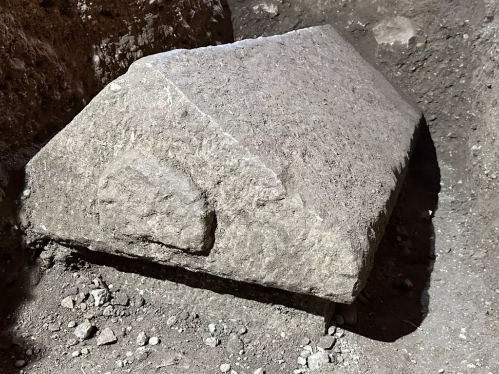 The coffin's lid has been fully unearthed 