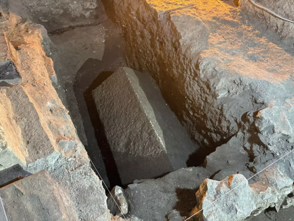 A limestone sarcophagus was uncovered 