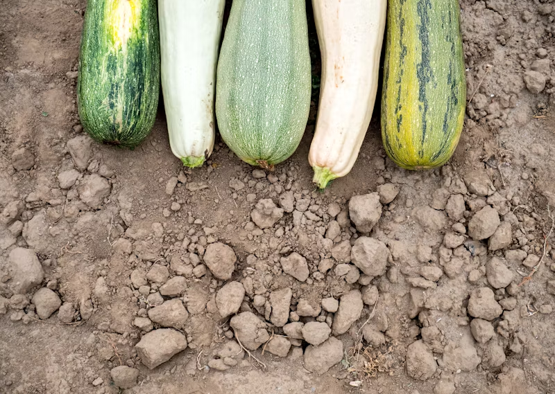 assorted gourds on dirt