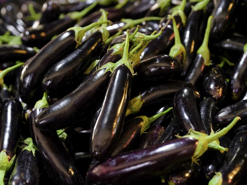 a pile of eggplants