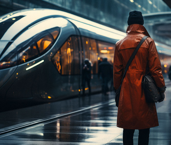 a person outside of a train to be boarded