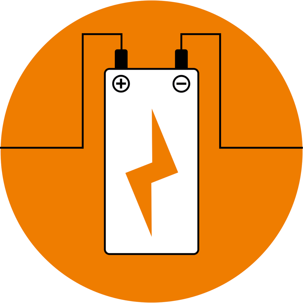 a charged battery completing a circuit