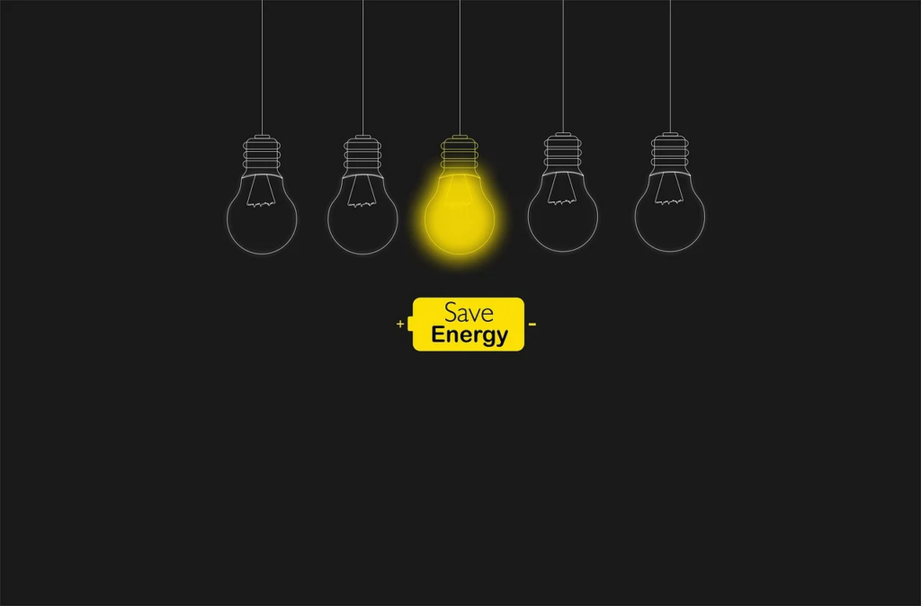 one lightbulb on in a row of five