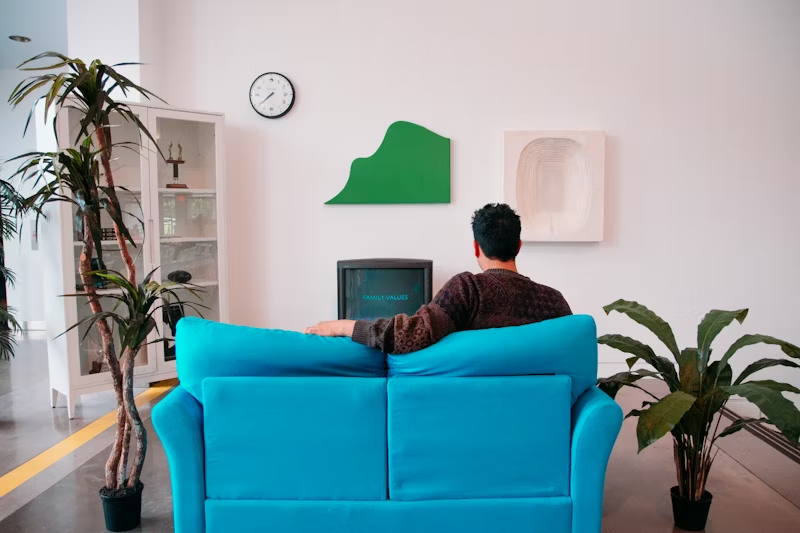 a man on a couch watching tv