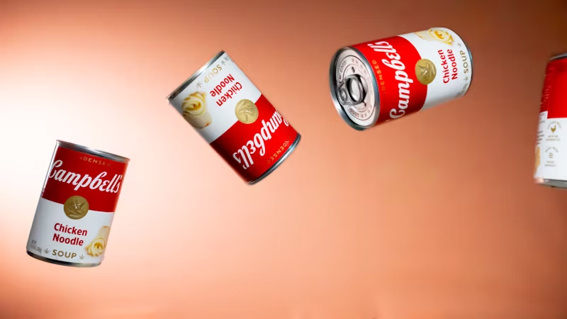 Campbell's soup rotating in the air