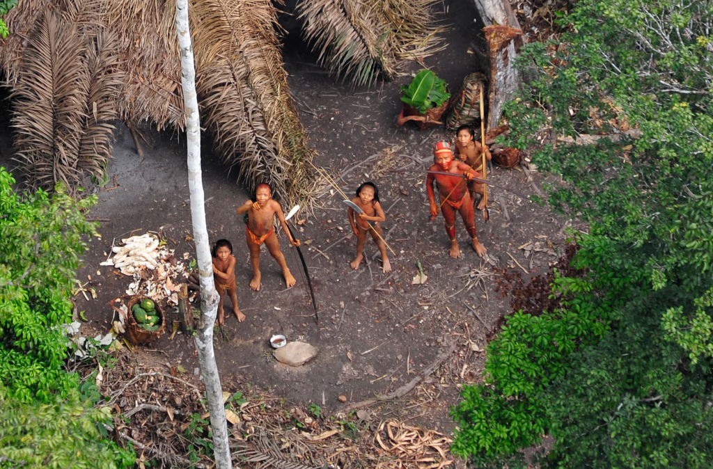 In 2011 Survival International released this picture thought to be of an uncontacted people. It was taken from a Brazilian aircraft near the border with Peru. 