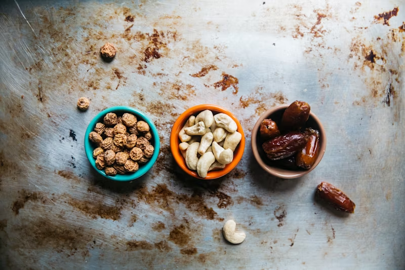 bowls of nuts and dates