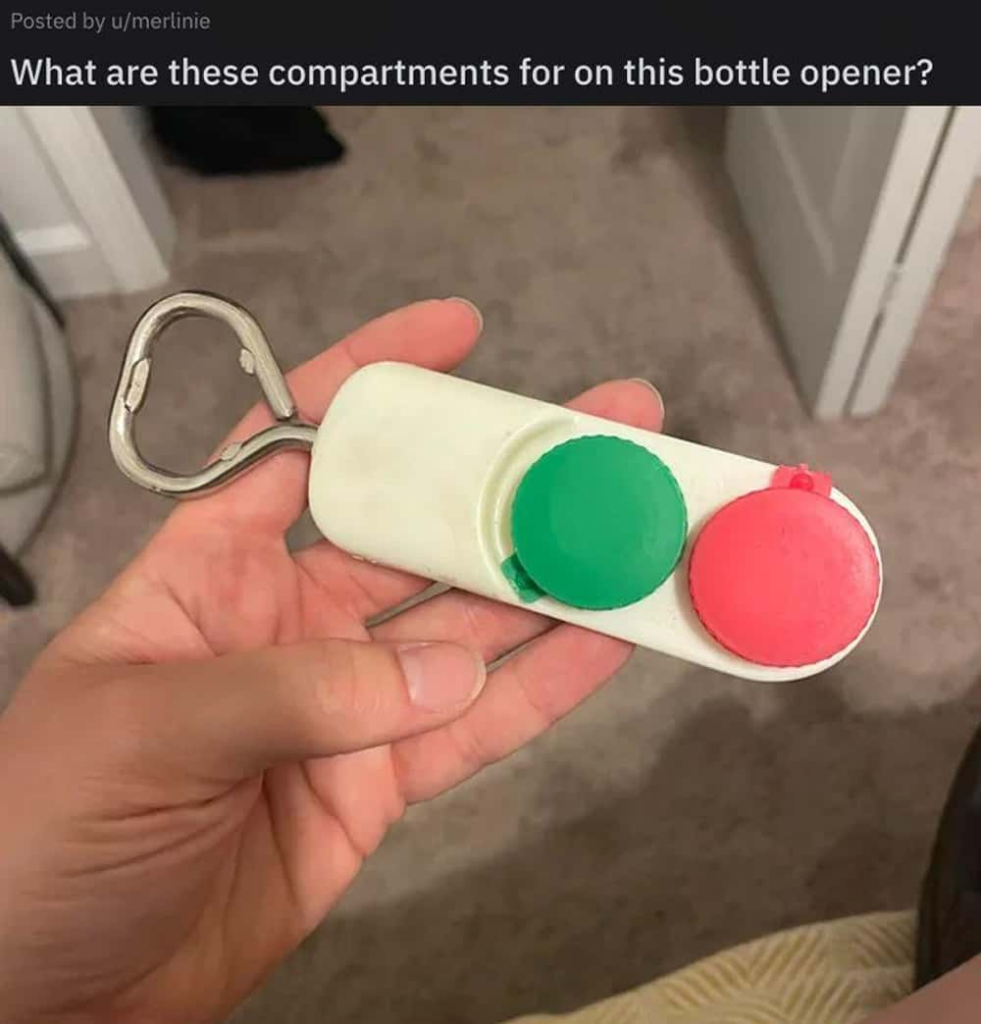 Compartments on a bottle opener
