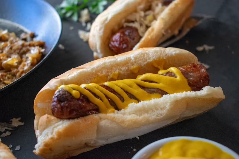 hot dogs on a table