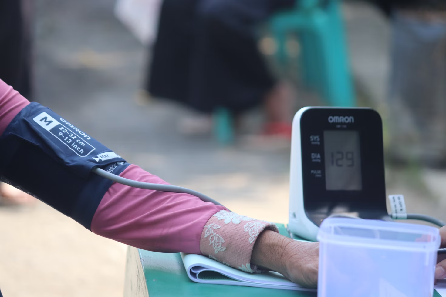 blood pressure being measured