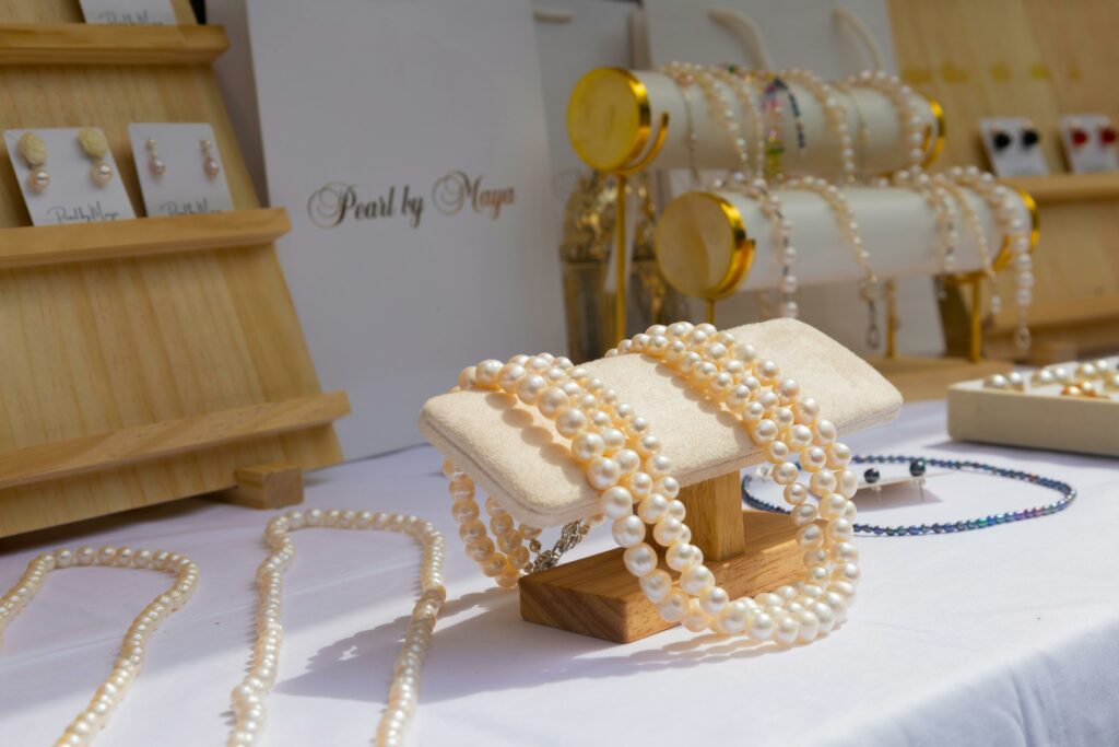 Pearl Necklaces in a Jewelry Store