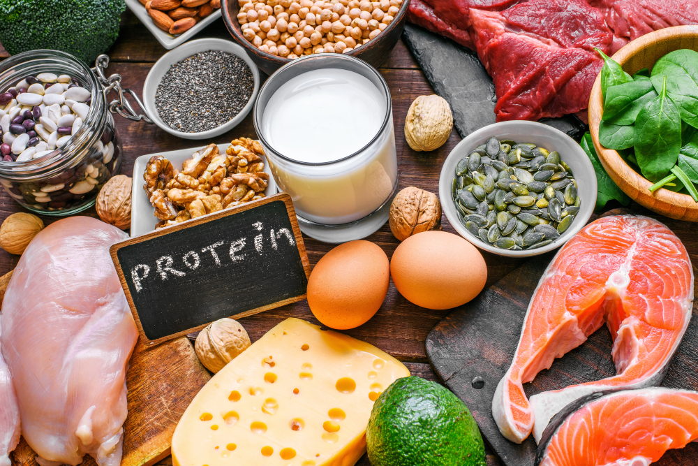selection food sources of protein. healthy diet eating concept. close up
