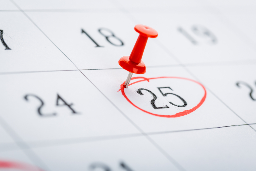 2020 calendar page marked with an important date in red pin. timeline, time, concept, idea, management, background