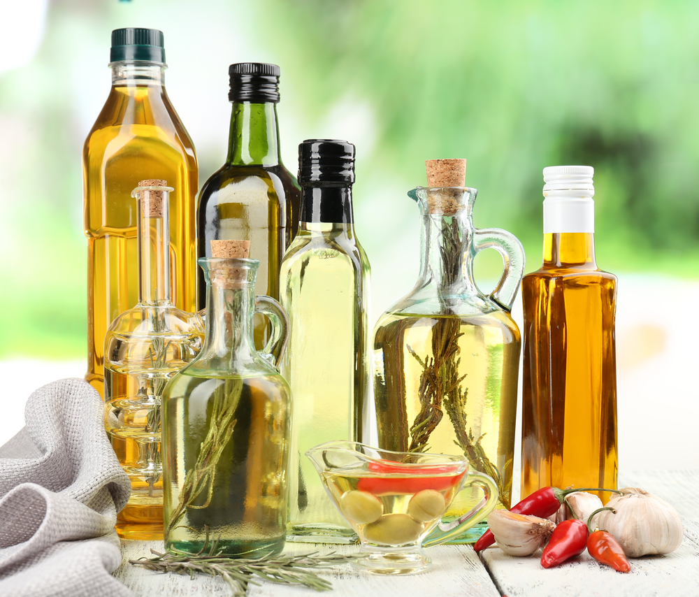 Different sorts of cooking oil, close-up
