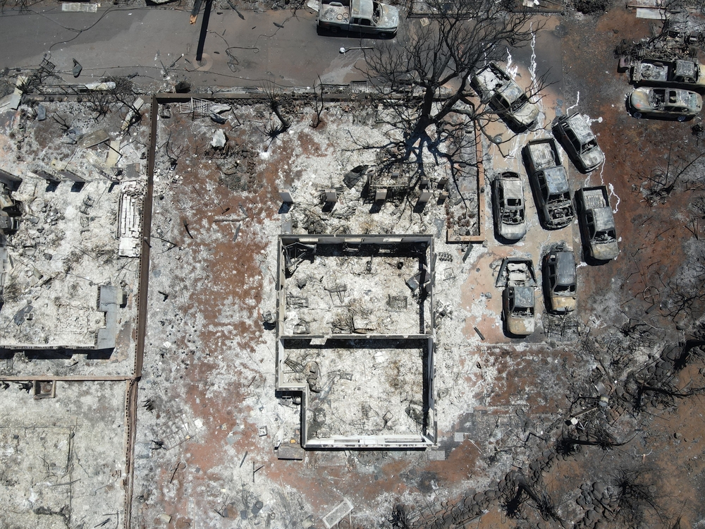 Burnt home in Lahaina from brushfires
