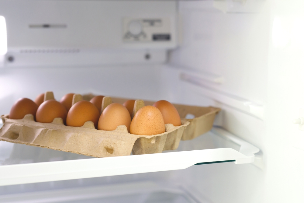 Organic eggs are in the fridge fresh from the farm ready for breakfast.