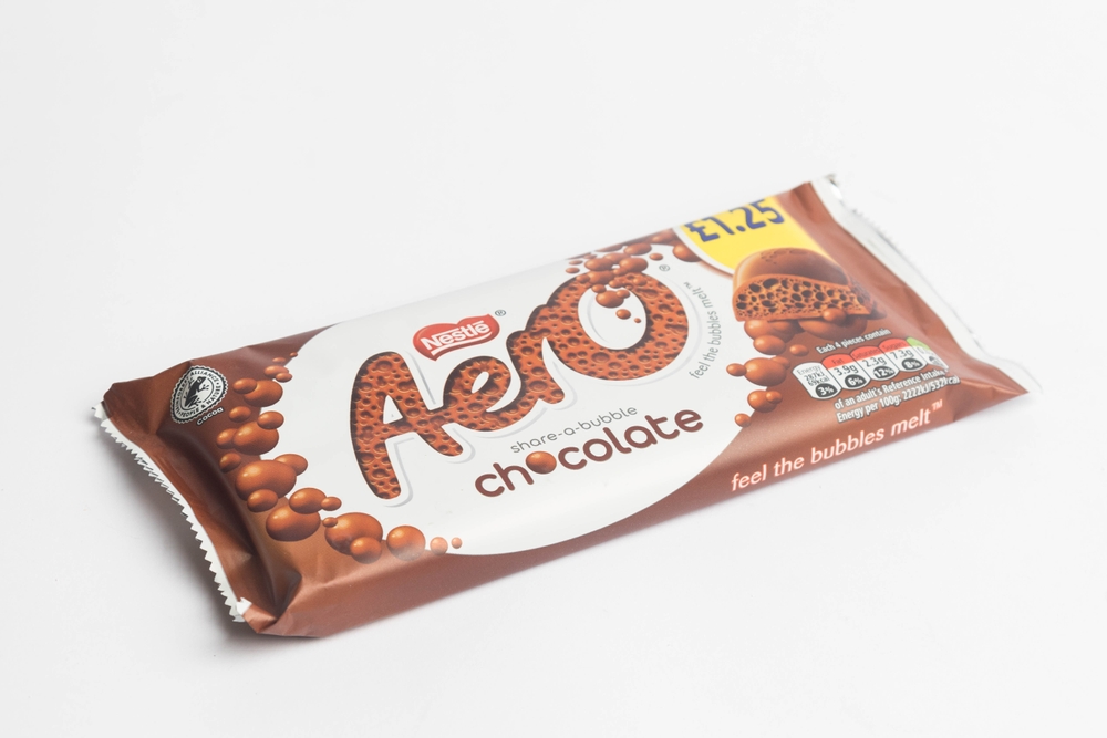 London, United Kingdom, 26th September 2024:- A view of the confectionary Aero Bar, against a white background