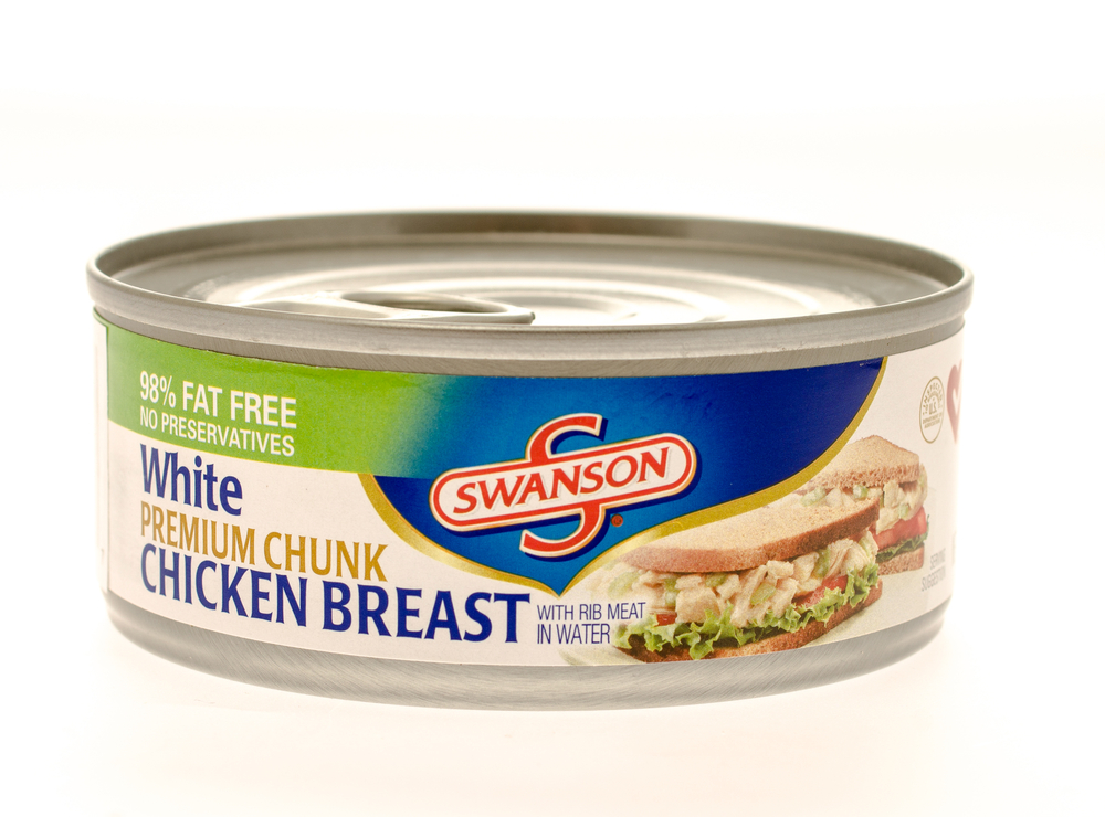 Winneconne, WI - 26 Nov 2015: Can of white chicken breast made by Swanson.