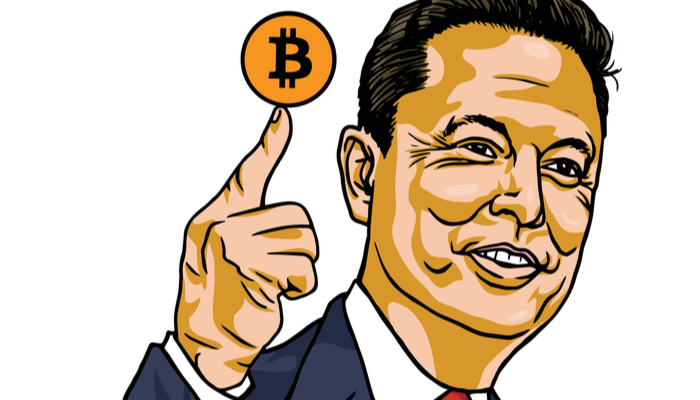 caricature of elon mush with bitcoin