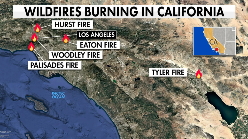 The ongoing wildfires in Southern California.