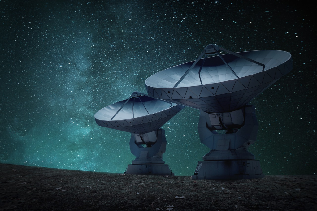 a pair of satellites pointed up