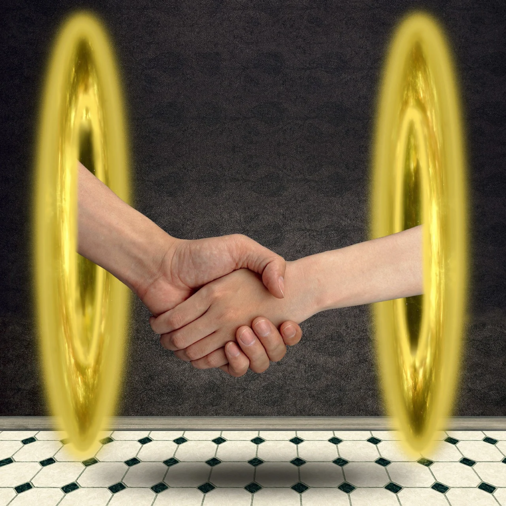 handshake happening between portals