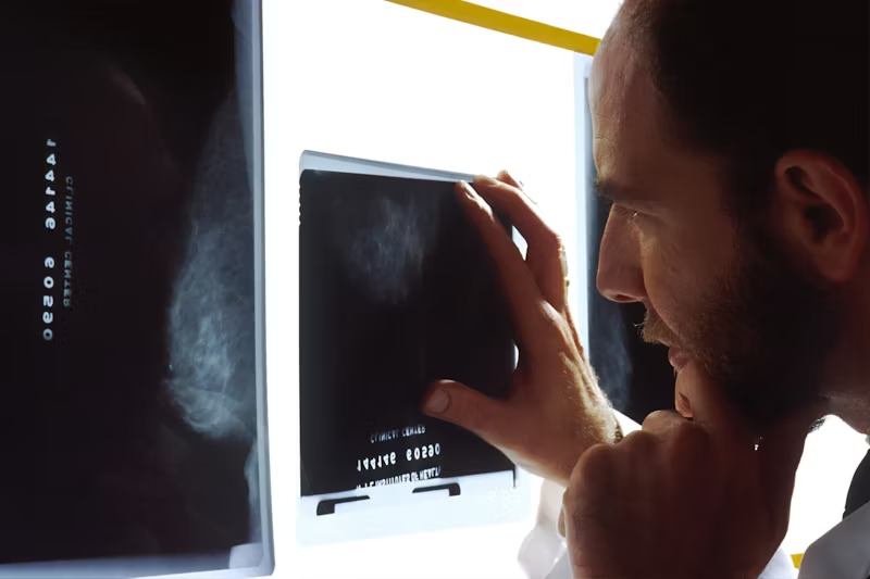 a doctor studying mammogram images