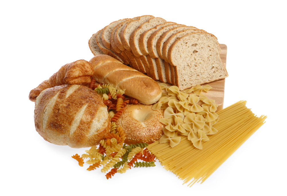 Bread and pasta food group isolated on white background
