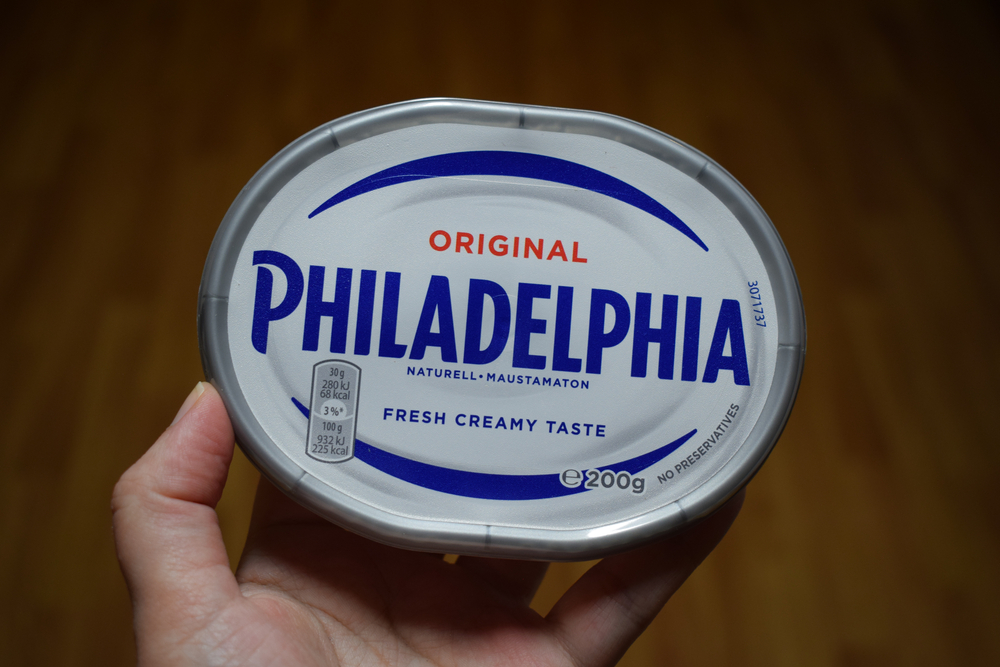 Kongsvinger, Norway - 21 october 2020: Philadelphia original sign on package isolated food cream cheese spread topping product
