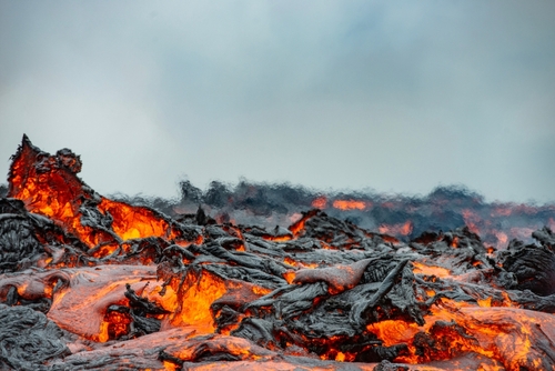 Iceland, Fagradalsfjall volcano eruption 2021. People visit the lava field.