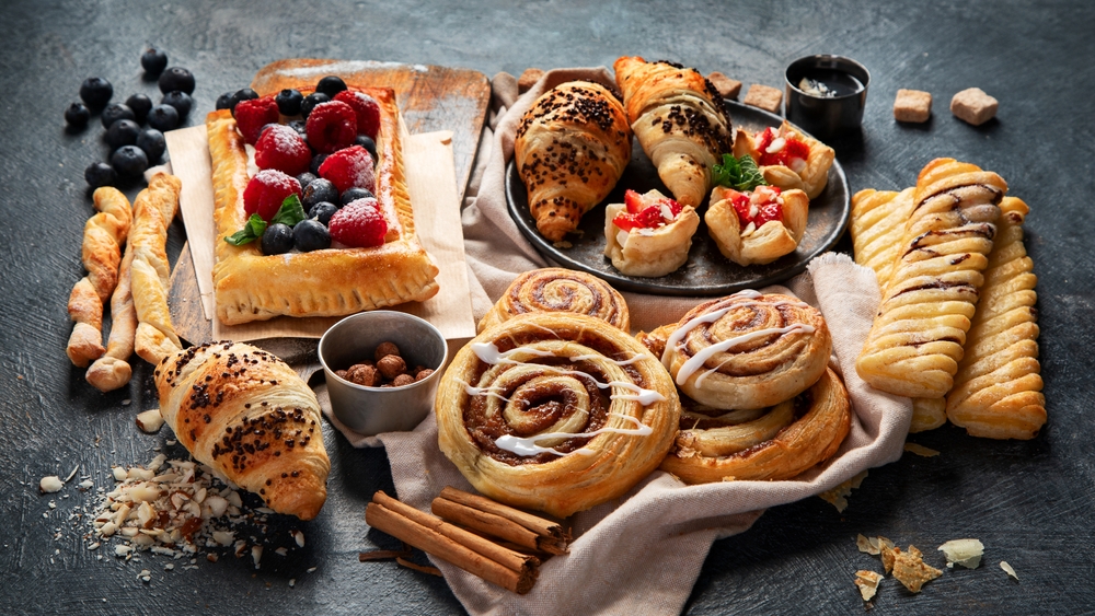 Sweet traditional pastry on dark background.
