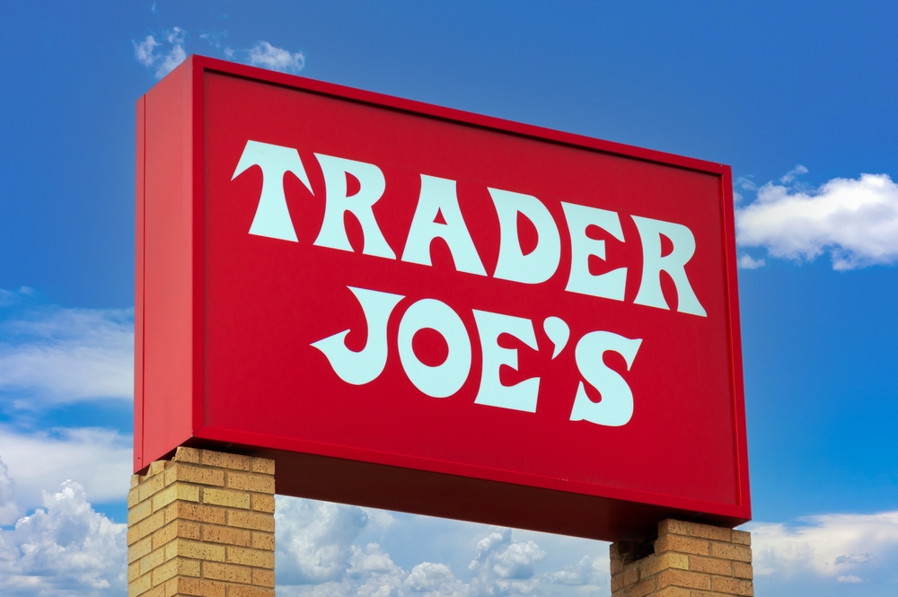 EAGAN, MN, USA - MARCH 7, 2024: Trader Joe's grocery store sign and trademark logo.